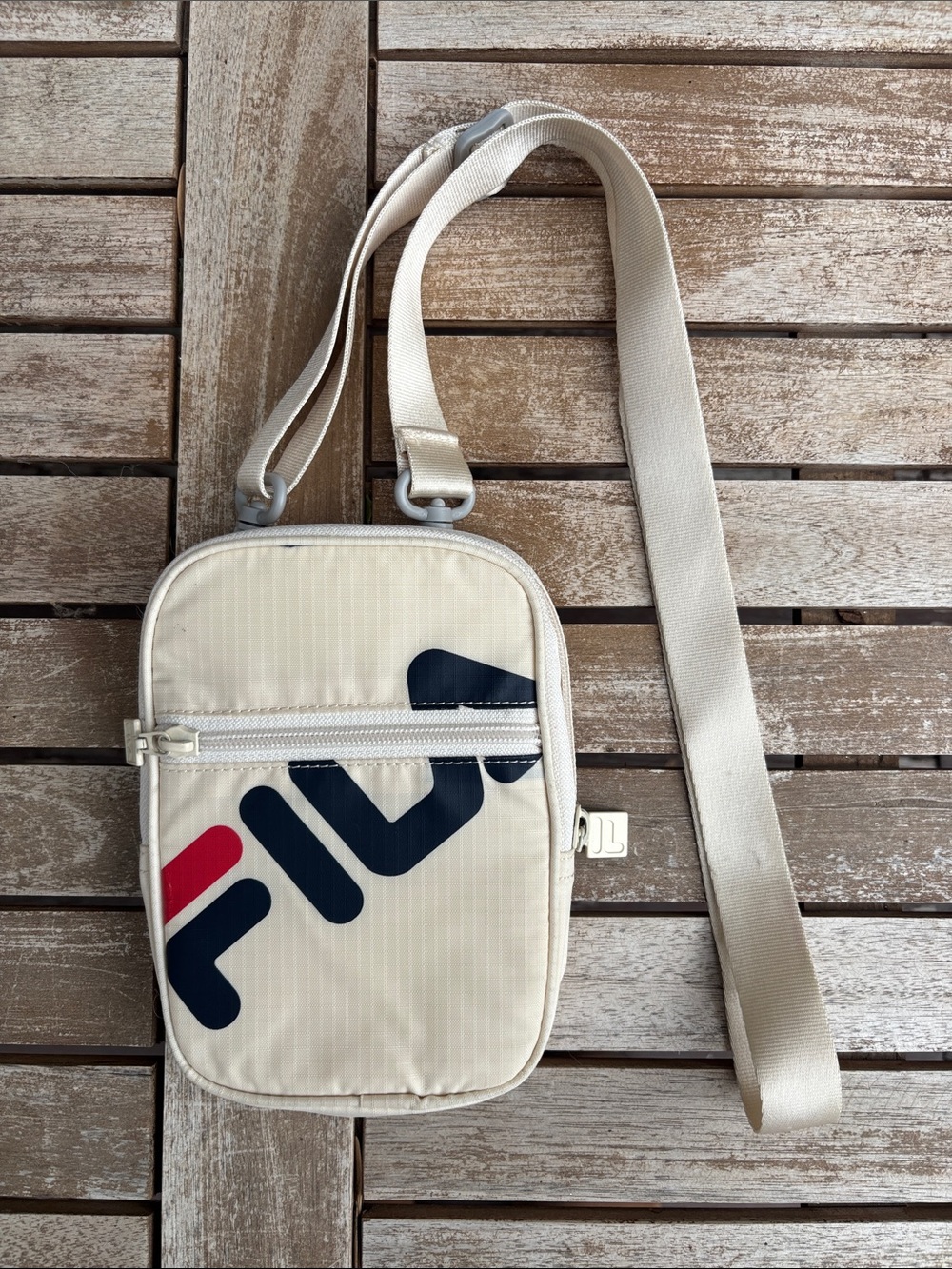 FILA Beige Crossbody Belt Bag with Navy and Red Logo